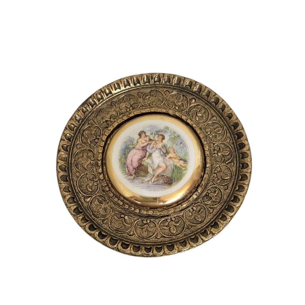 Vintage Sungott Art Studios Small Decorative Plate; Hand Enameled; 24k Rim